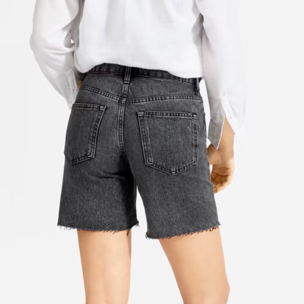 Everlane Washed‎ Black Organic Cotton High Rise Raw Hem The Denim Shorts